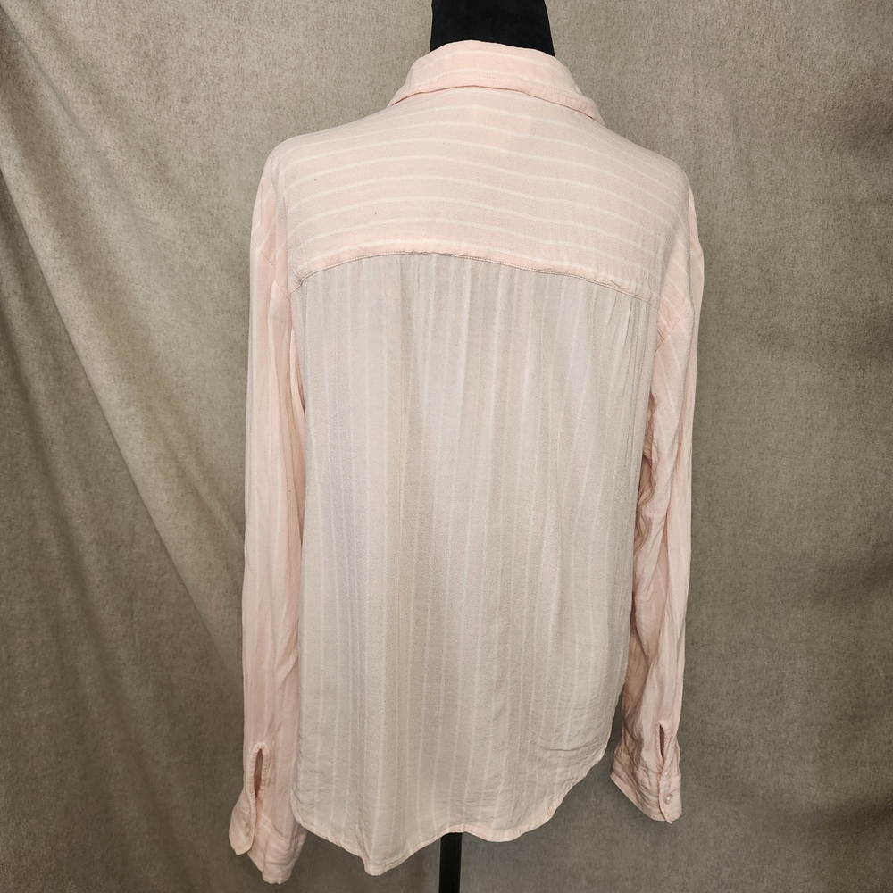 So Women's Sz L Pink And White Striped Tie Front Button Front Collared Blouse - Picture 3 of 9